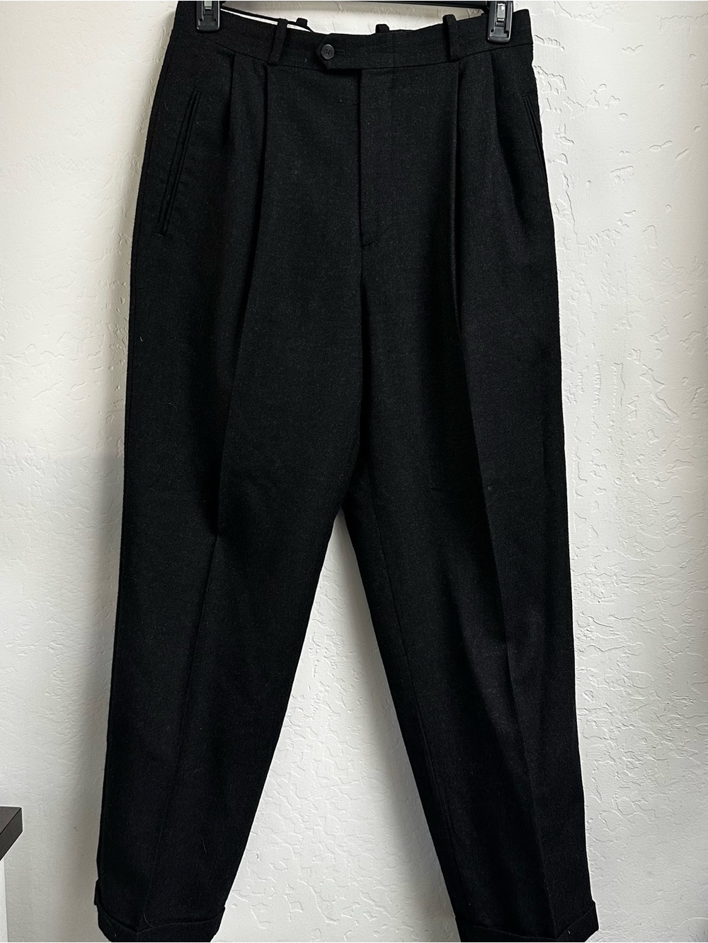 L’HOMME Men's Black Pleated Wool Blend Dress Pants Trousers 32W x 30L Vintage